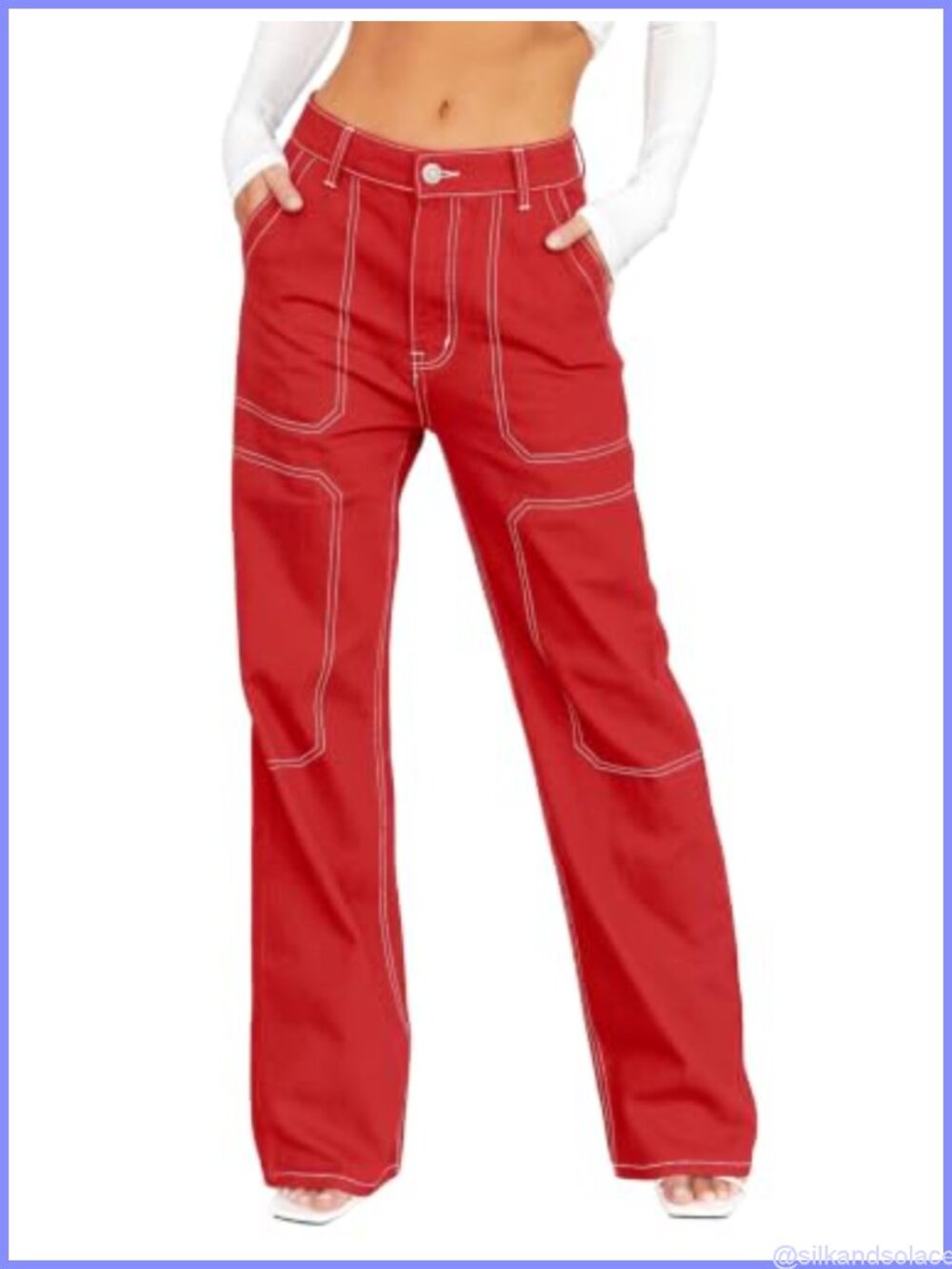 Wide Leg Cargo Jeans Mid Rise Loose Fit Denim Pants